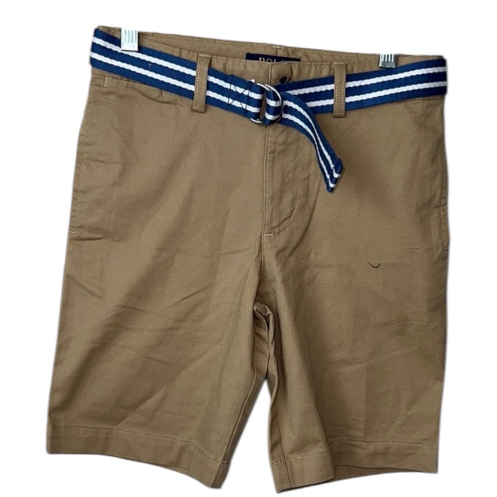 Polo Ralph Lauren Tan Shorts with Blue and White Belt Size 10